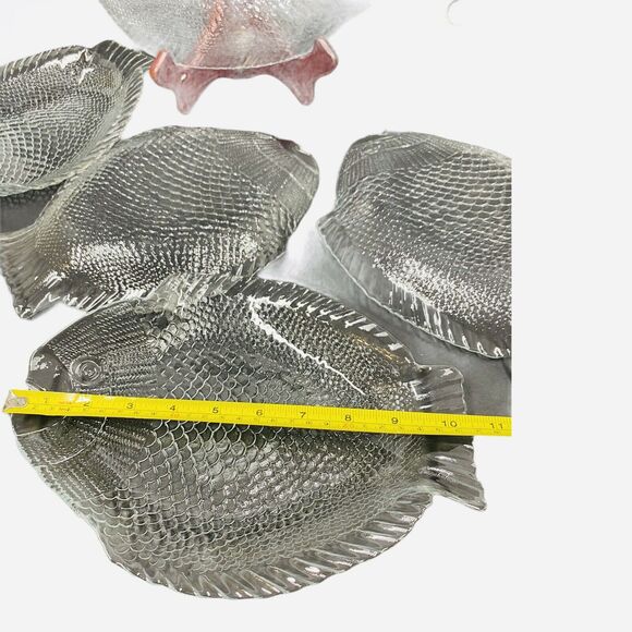 Fish Plates and Serving Platter Set of 6 Pasabahce Turkish Glass Marine Nautical - Picture 8 of 12